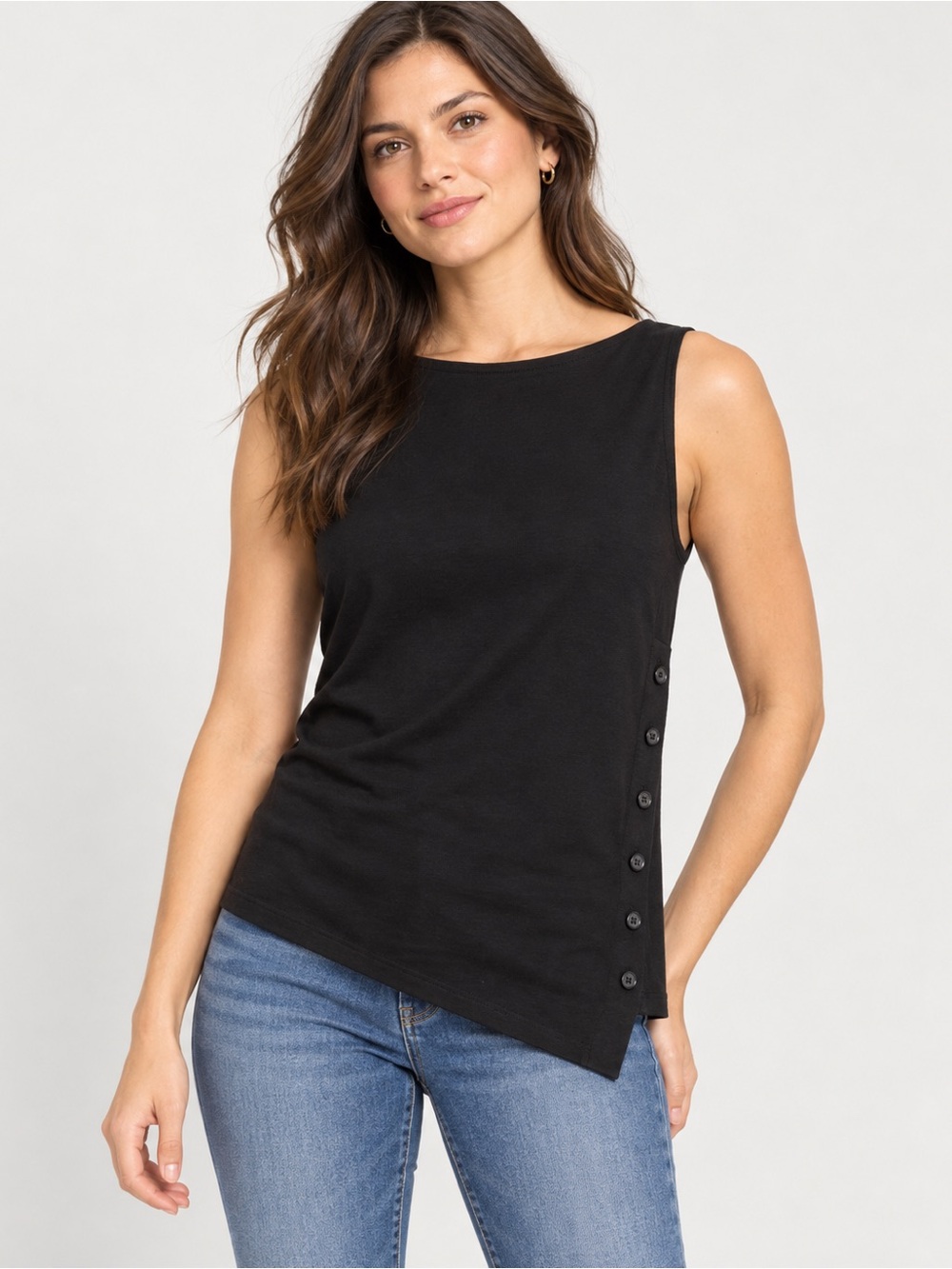 GAP Modern Ribbed Asymmetrical Button Side Top Black Medium NWT